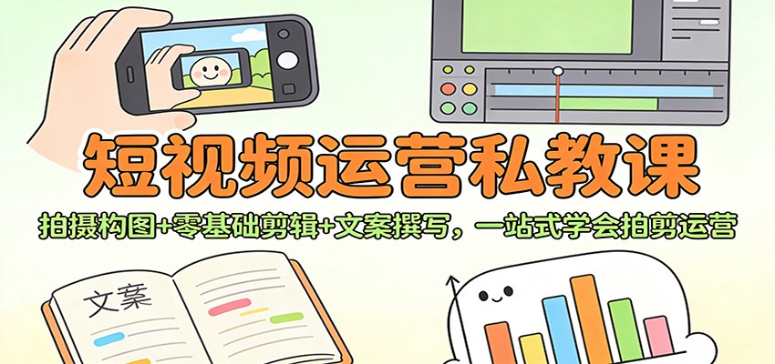 短视频运营私教课：拍摄构图+零基础剪辑 +文案撰写，一站式学会拍剪运营-hl998