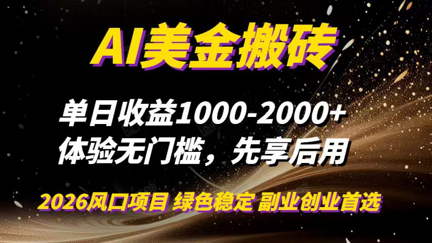 AI美金搬砖，单日收益1000-2000+，2025风口项目，可以副业，可以全职，可以工作室放大-hl998