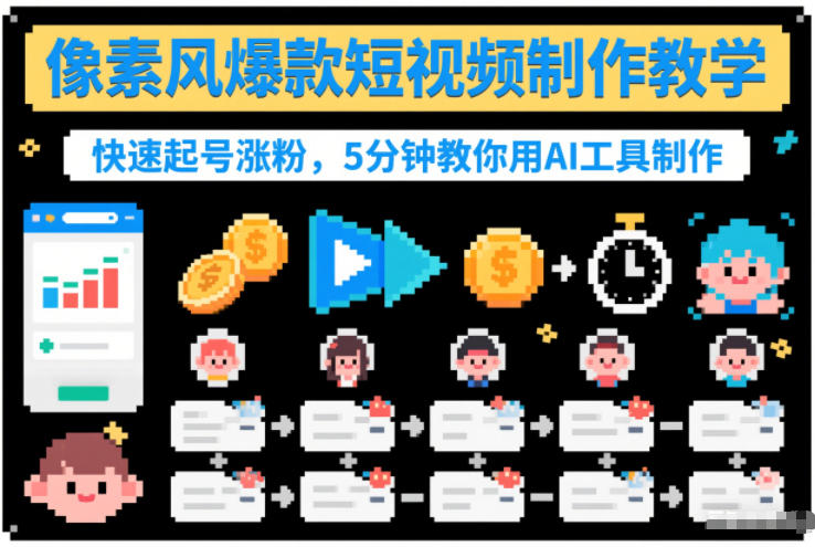 像素风爆款短视频制作教学，快速起号涨粉，5分钟教你用AI工具制作-hl998