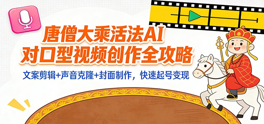 “大乘活法”AI对口型视频创作全攻略：文案剪辑+声音克隆+封面制作，快速起号变现-hl998