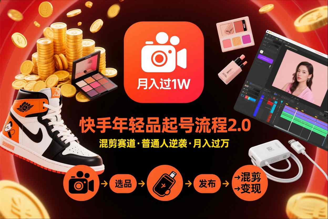 快手短视频带货年轻品起号流程2.0，快手年轻品混剪赛道，普通人也能月入过1W-hl998