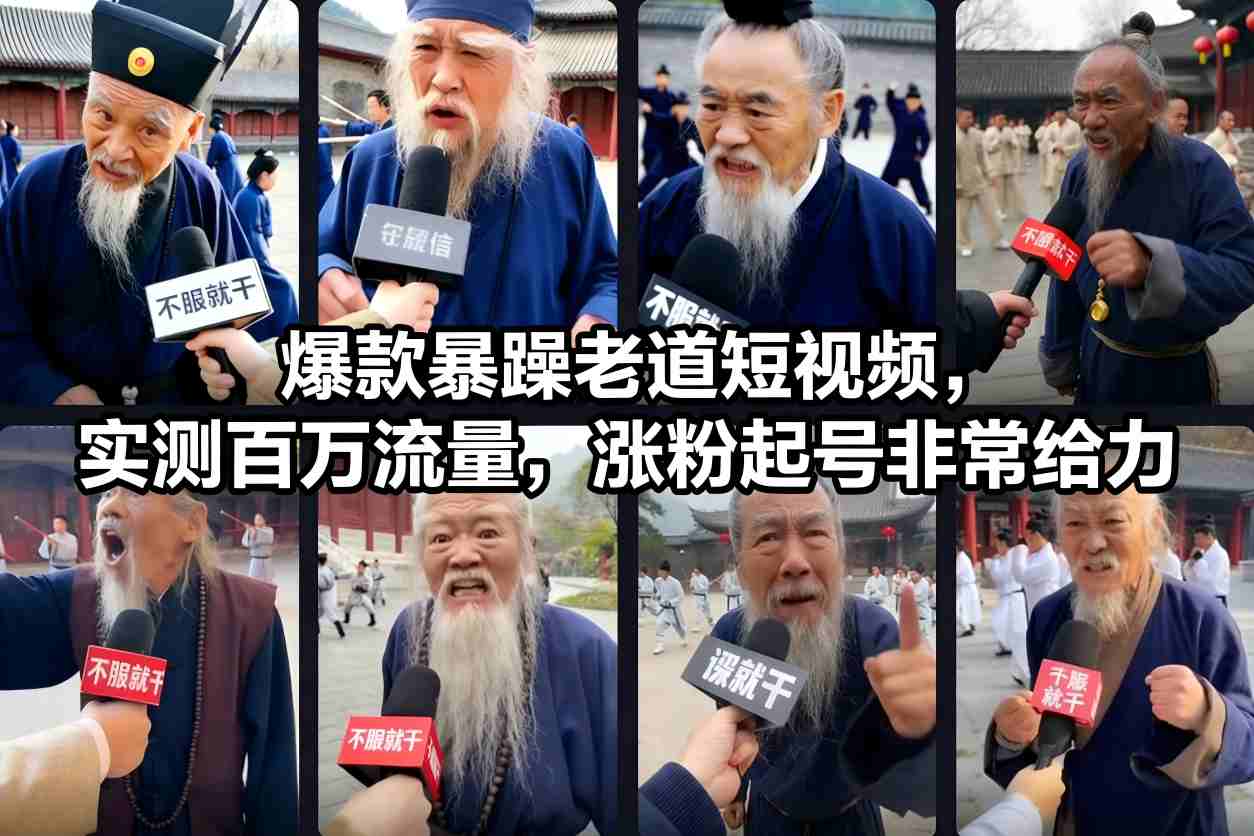 爆款暴躁老道短视频，实测百万流量，涨粉起号非常给力-hl998