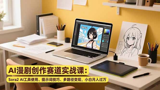 AI漫剧创作赛道实战课：Sora2 AI工具使用、提示词技巧、多路径变现，小白月入过万-hl998