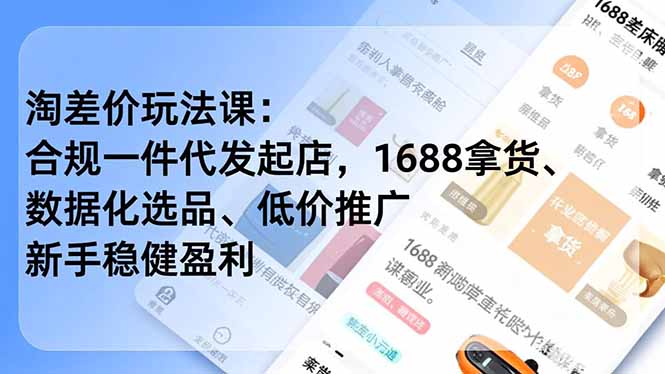 淘差价玩法课：合规一件代发起店，1688拿货、数据化选品、低价推广，新手稳健盈利(更新12月-hl998