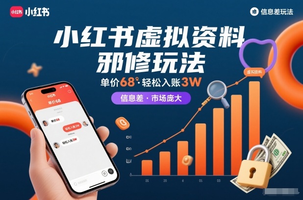 小红书虚拟资料邪修玩法，单价68，轻松入账3W，信息差玩法，市场庞大-hl998