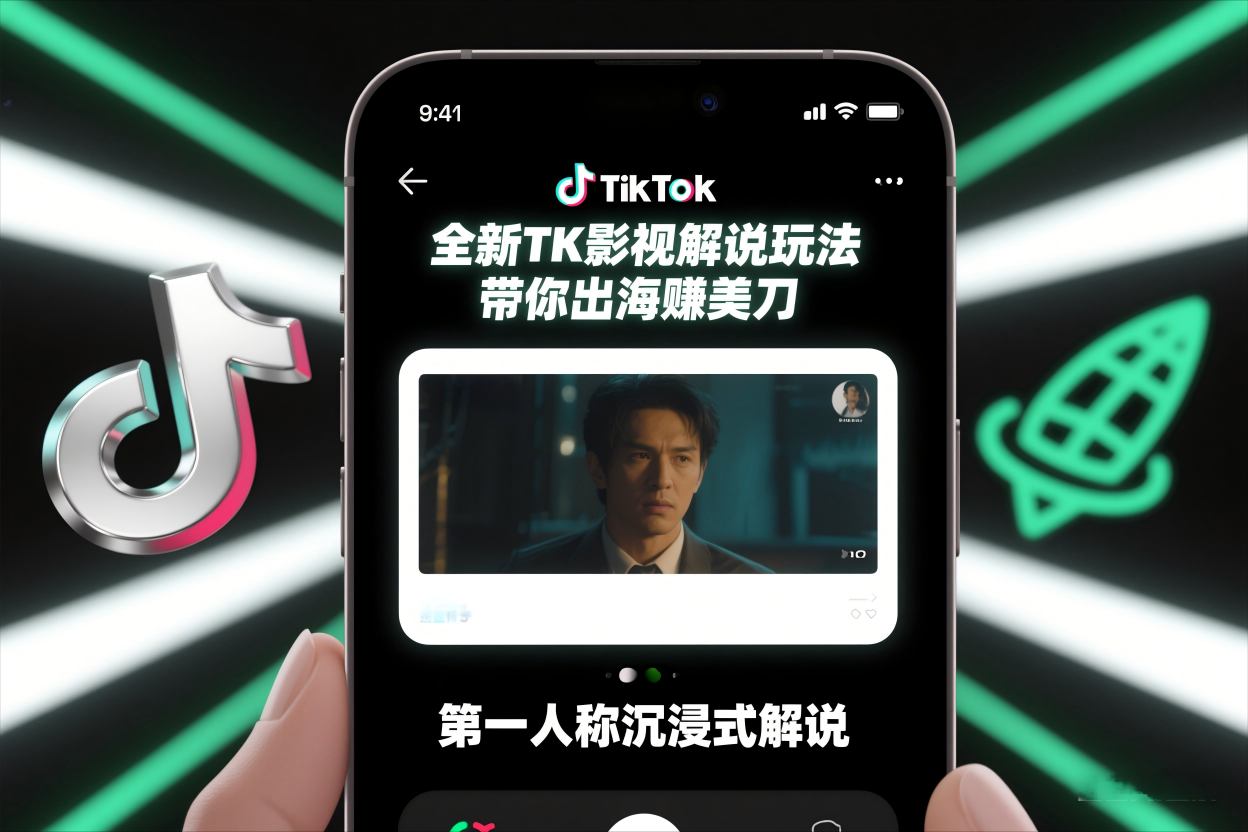 TikTok第一人称影视解说教学，全新TK影视解说玩法，带你出海賺美刀-hl998