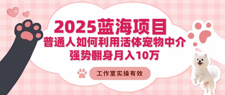 2025蓝海项目：普通人如何利用活体宠物中介，强势翻身月入10万-hl998