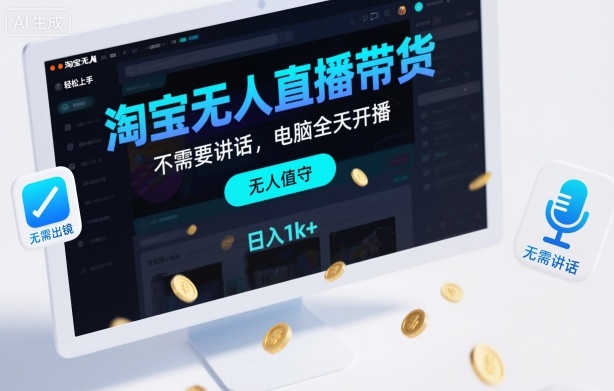 淘宝无人直播带货，不需要出镜，不需要讲话，电脑全天开播，轻松上手，日入1k+【揭秘】-hl998