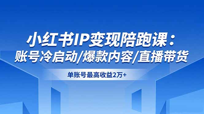 小红书IP变现陪跑课：账号冷启动/爆款内容/直播带货，单账号最高收益2万+-hl998