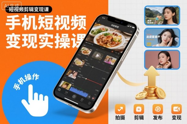 手机短视频变现实操课，短视频剪辑变现课-hl998