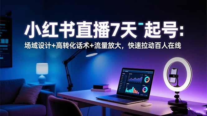 小红书直播7天起号：场域设计+高转化话术+流量放大，快速拉动百人在线-hl998