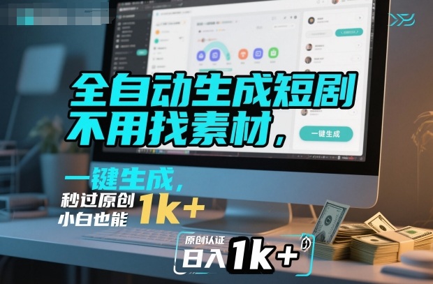 全自动生成短剧，不用找素材，不用剪辑，一键生成，秒过原创，小白也能轻松日入1k+【揭秘】-hl998