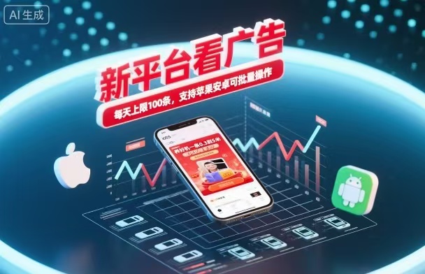 新台看广告，养好机一条5毛到5块，单机日入30到100，支持苹果安卓，可批量操作。-hl998