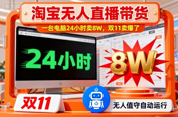 淘宝无人直播带货，一台电脑214小时卖8W，双11卖爆了【揭秘】-hl998