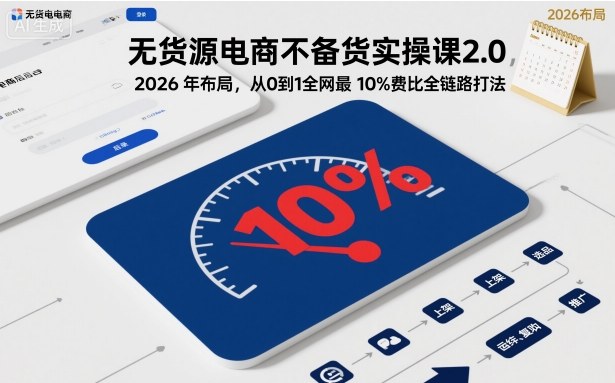 无货源电商不备货实操课2.0，2026年布局，从0到1全网最低10%费比全链路打法【更新中】-hl998