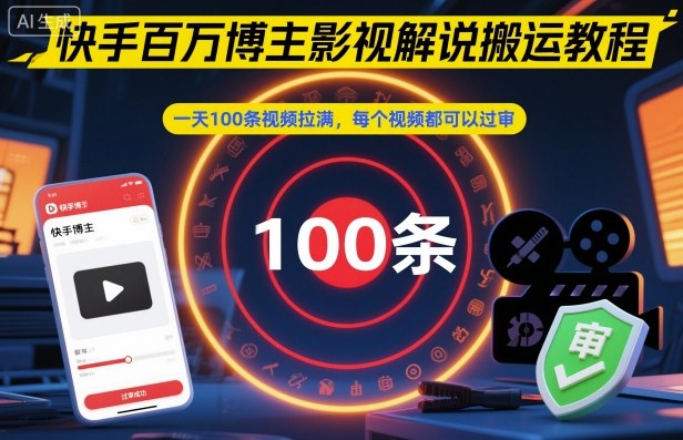 快手百万博主影视解说搬运教程，一天100条视频拉满，每个视频都可以过审-hl998