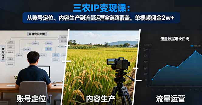 三农IP变现课：从账号定位、内容生产到流量运营全链路覆盖，单视频佣金2w+-hl998