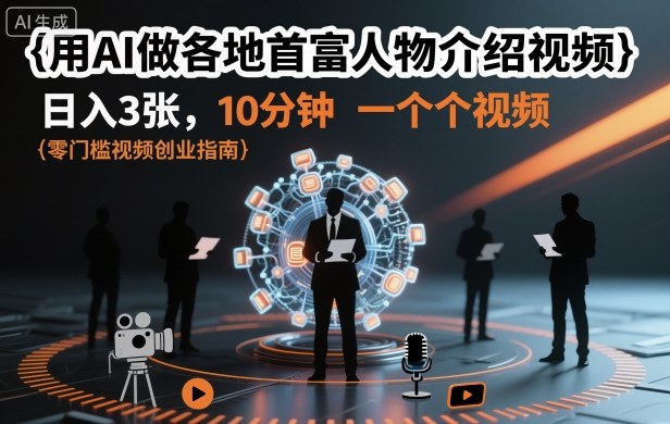 用AI做各地首富人物介绍视频，日入3张，10分钟一个视频-hl998