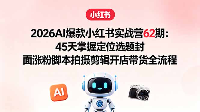 2026AI爆款小红书实战营62期：45天掌握定位选题封面涨粉脚本拍摄剪辑开店带货全流程-hl998