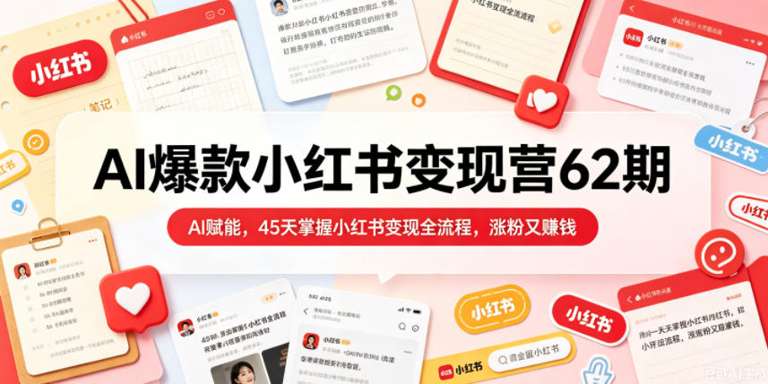 AI爆款小红书变现营62期2026年5月，AI赋能，45天掌握小红书变现全流程，涨粉又賺钱-hl998