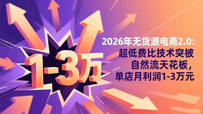 2026年无货源电商2.0：超低费比技术突破自然流天花板，单店月利润1-3万元-hl998