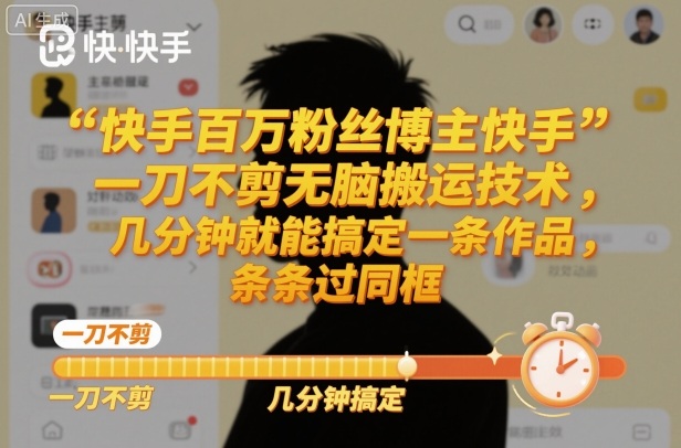 快手百万粉丝博主快手一刀不剪无脑搬运技术，几分钟就能搞定一条作品，条条过同框-hl998
