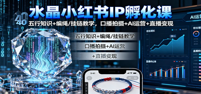 水晶小红书IP孵化课：五行知识+编绳/挂链教学，口播拍摄+AI运营+直播变现-hl998