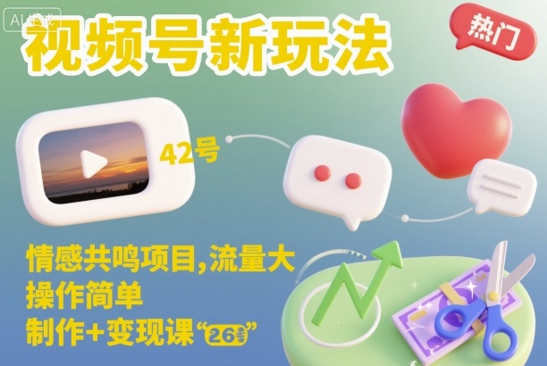 视频号新玩法，情感共鸣项目，流量大，操作简单，制作+变现课-hl998