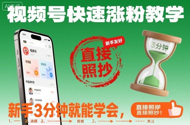 视频号快速涨粉教学，新手3分钟就能学会，直接照抄！-hl998