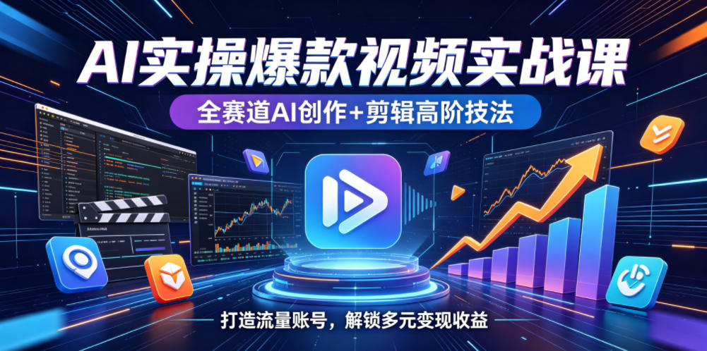 AI实操爆款视频实战课，全赛道AI创作+剪辑高阶技法，打造流量账号，解锁多元变现收益-hl998