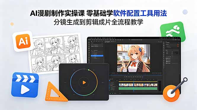 AI漫剧制作实操课 零基础学软件配置工具用法 分镜生成到剪辑成片全流程教学-hl998