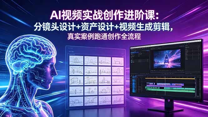 AI视频实战创作进阶课：分镜头设计+资产设计+视频生成剪辑，真实案例跑通创作全流程-hl998