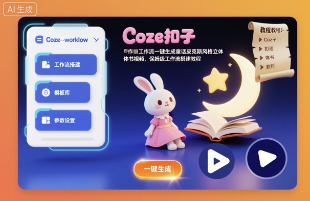Coze扣子工作流一键生成童话皮克斯风格立体书视频，保姆级工作流搭建教程-hl998