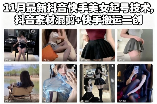 11月最新抖音快手美女起号技术，抖音素材混剪+快手搬运二创-hl998