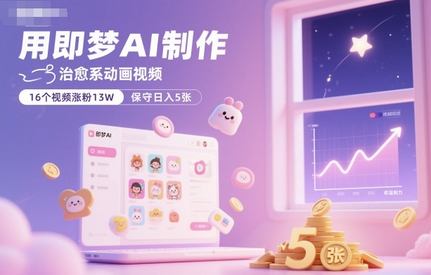 用即梦AI制作治愈系动画视频，16个视频涨粉13W，保守日入5张-hl998