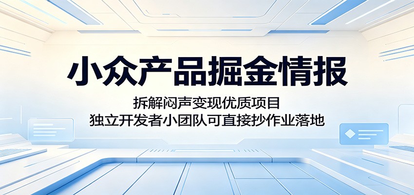 小众产品掘金情报：拆解闷声变现优质项目，独立开发者小团队可直接抄作业落地-hl998