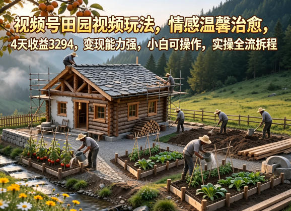 视频号田园视频玩法，情感温馨治愈，4天收益3294，变现能力强，小白可操作，实操全流程拆解-hl998