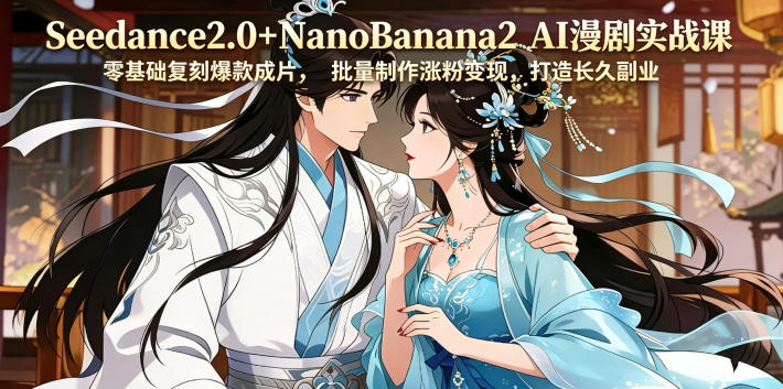 Seedance2.0+NanoBanana2 AI漫剧实战课，零基础复刻爆款成片涨粉变现，打造长久副业收益-hl998