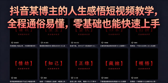 抖音某博主的灰太狼人生感悟短视频教学，全程通俗易懂，零基础也能快速上手-hl998