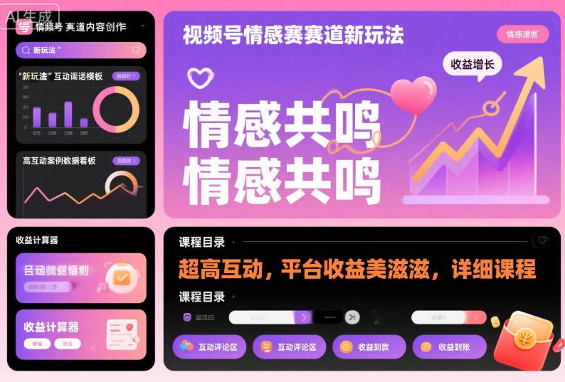 视频号情感赛道新玩法，超高互动，平台收益美滋滋，详细课程-hl998