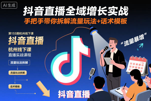 抖音直播全域增长实战第155期杭州线下课，手把手带你拆解流量玩法+话术模板-hl998