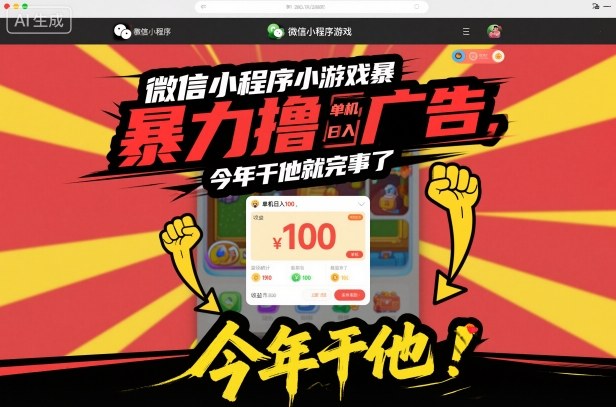 微信小程序小游戏暴力撸广告，单机日入100，今年干他就完事了-hl998