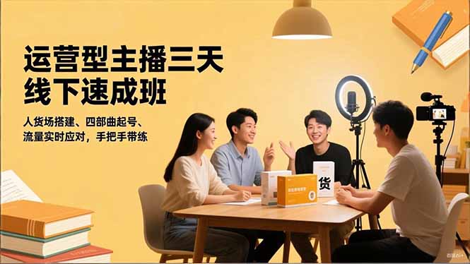 运营型主播三天线下班，人货场搭建,四部曲起号,流量实时应对，手把手带练-hl998