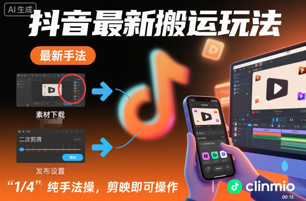 抖音最新搬运玩法，纯手法操作，剪映即可操作-hl998