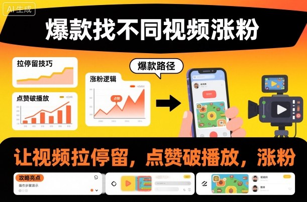 爆款找不同视频涨粉，让视频拉停留，实现点赞，破播放，涨粉-hl998