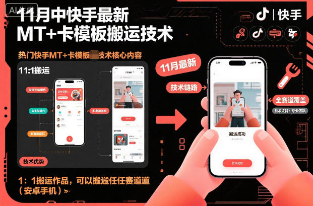 11月中快手最新MT+卡模板搬运技术，1：1搬运作品，可以搬运任何赛道(安卓手机)-hl998