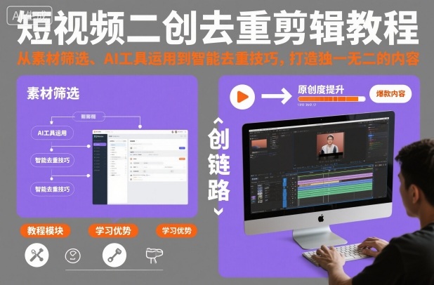 短视频二创去重剪辑教程，从素材筛选、AI工具运用到智能去重技巧，打造独一无二的内容-hl998