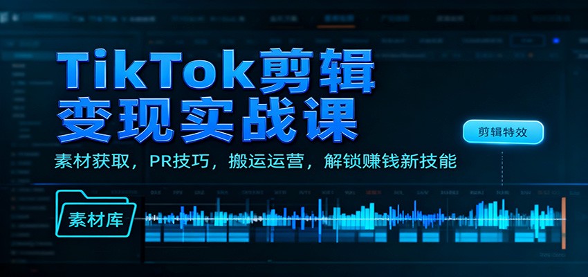 TikTok剪辑变现实战课：素材获取，PR技巧，搬运运营，解锁赚钱新技能-hl998