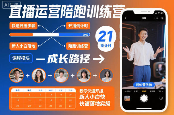 直播运营陪跑训练营，教你快速开播，新人小白快速落地实操-hl998