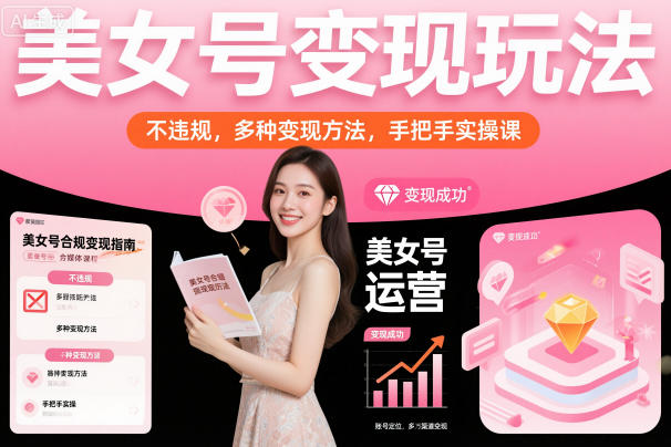 美女号变现玩法，不违规，多种变现方法，手把手实操课-hl998